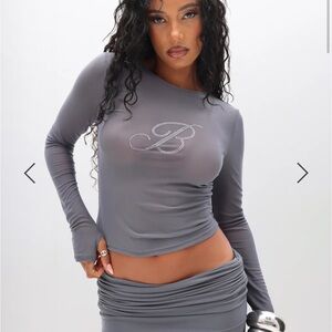 Long Sleeve Mesh Top with Rhinestones